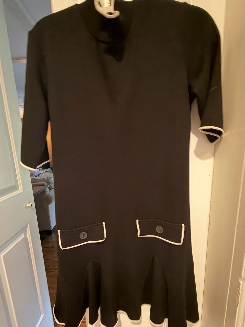 Zara Black Dress with White Trim, ruffle style bottom, size S, nwot - Picture 5 of 7